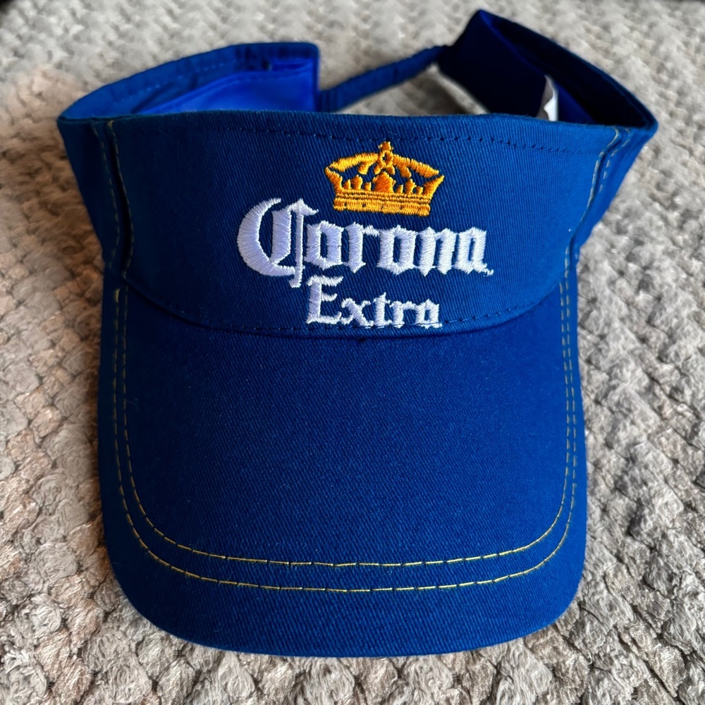 Corona Extra Visor Blue 100% Cotton Beer Crown Gold White Embroidered Embroidery